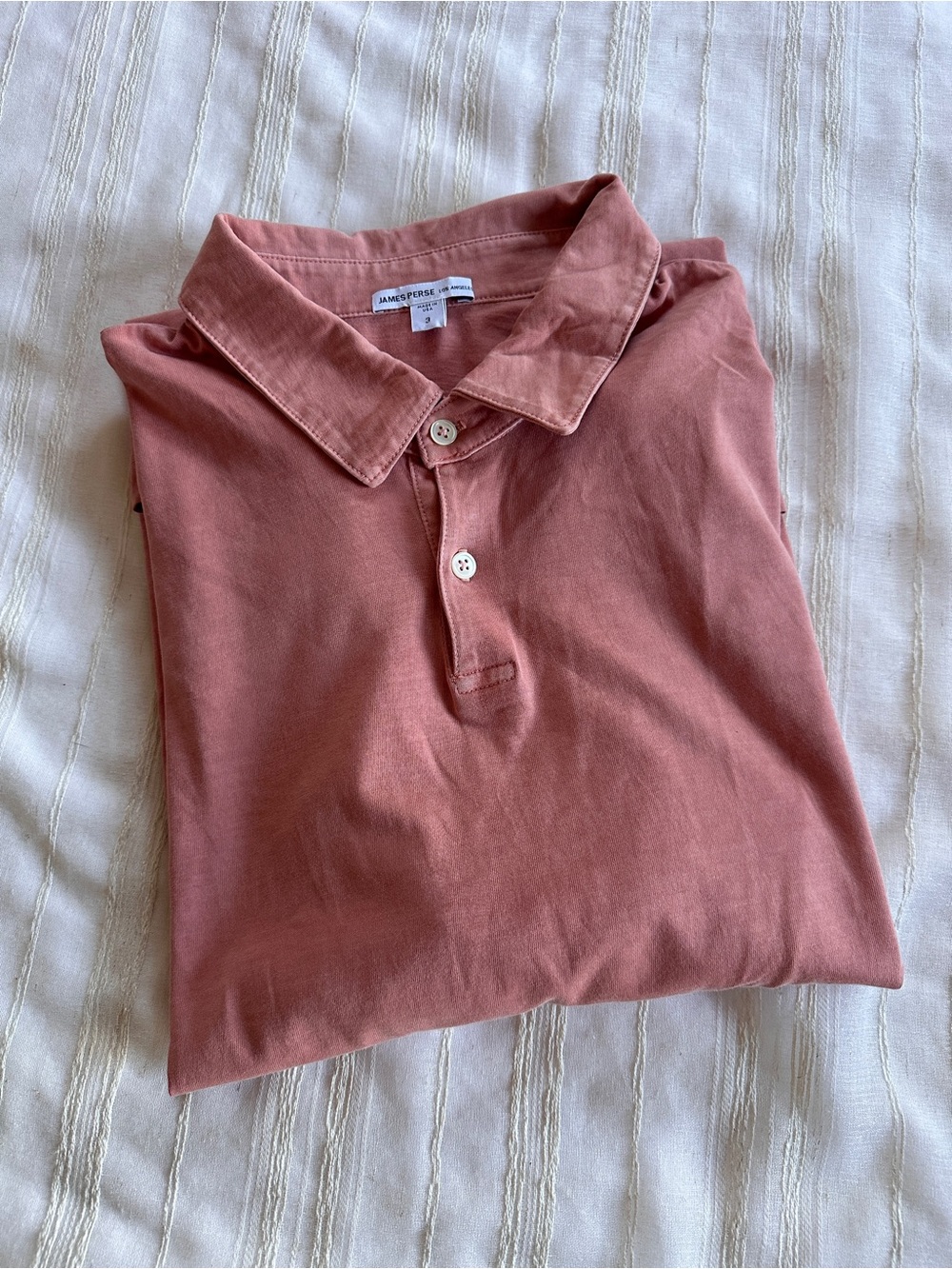 JAMES PERSE Sueded Jersey Polo Shirt | Coral Mens 3